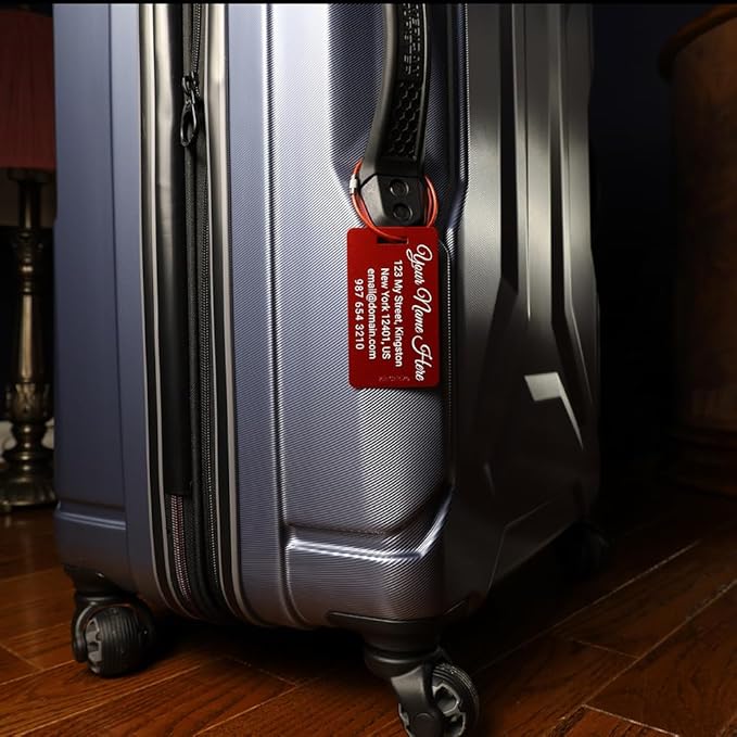 Customized Luggage Tags for Suitcases - Anodized Aluminum Luggage Tags - Laser Engraved Metal SuitcaseTags Pack of 4 (Purple, 2x3.5)