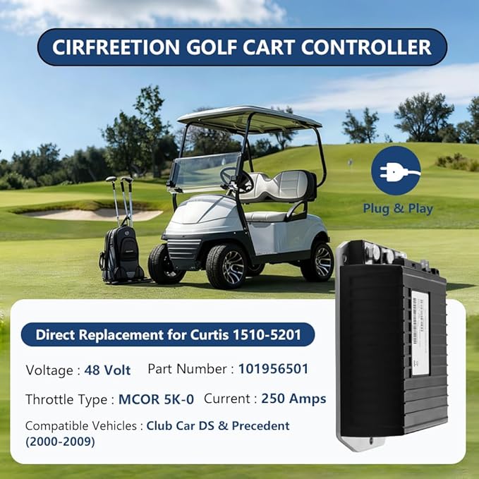 1510-5201 Golf Cart Controller, Golf Cart Motor Controller for Club Car DS & Precedent 2000-2009, 48V 250A Speed Controllers Compatible with Curtis, MCOR 5K-0 Throttle Type, IQ System, 101956501