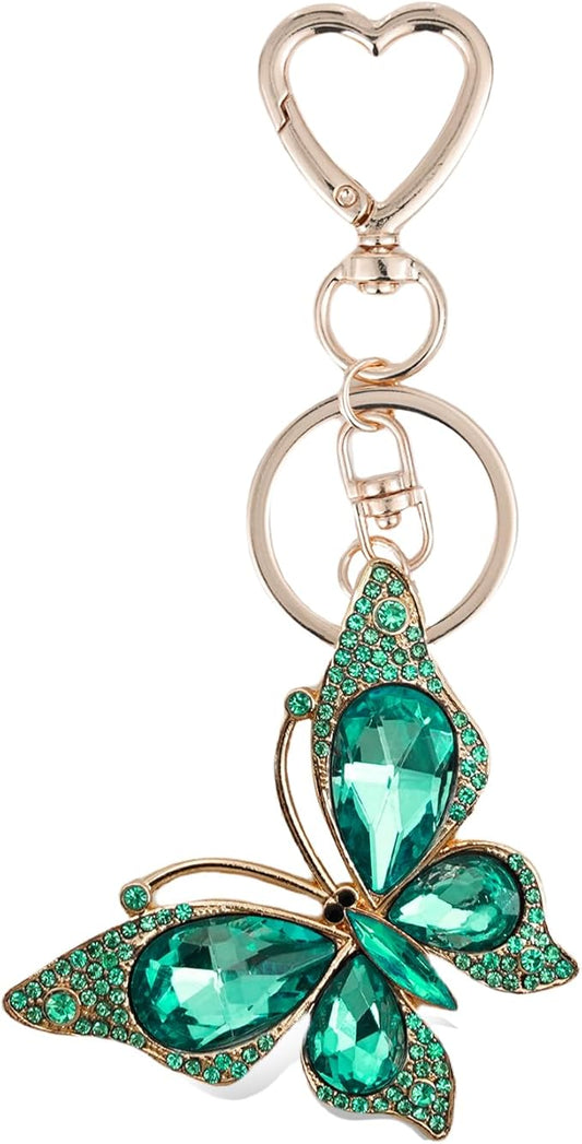 Weixiltc Charm Keychain for Women, Cute Heart Key Chain with Diamond Butterfly Pendant, Lovely Bag & Purse Keyring Accessory
