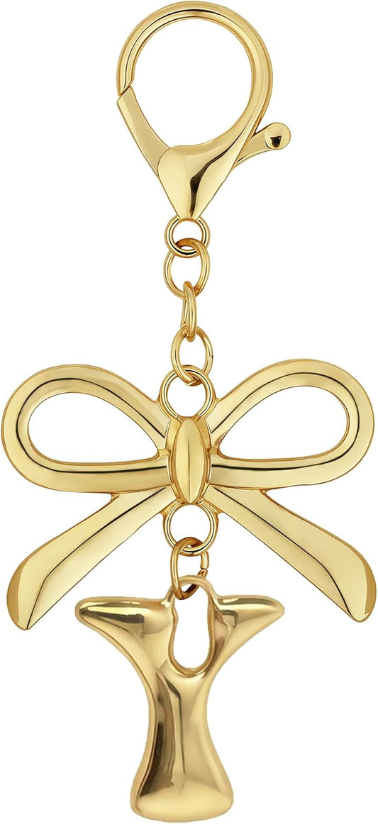 Gold Bubble Heart, Cherry, Bow & More Designs Letter Initial Keychain Bag Charms – Cute Purse Charms for Handbags