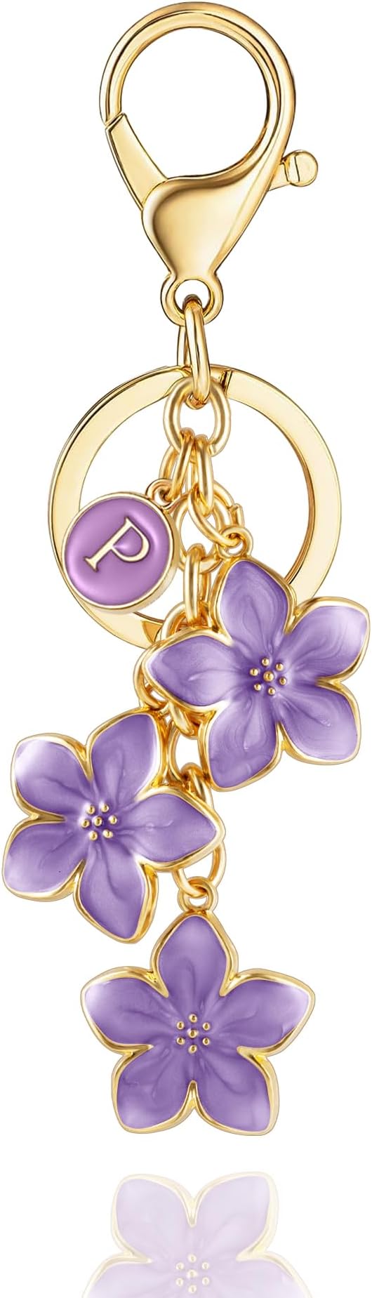 XGALBLA White/Pink/Black Big Cute Flower Initial Letter Keychain for Women, Flower Bag Charms Enameled Keychain Handbag Purse