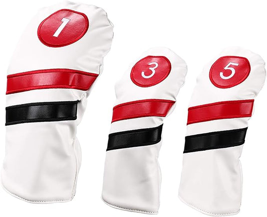 Golf Head Covers 3pcs Set, Driver Fairway Wood Headcovers, Vintage PU Headcovers for Golf Club