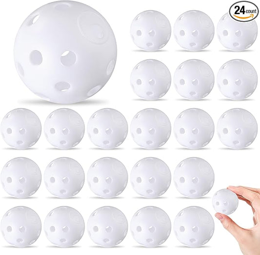 24 Pack Practice Golf Balls 42 mm Limited Flight Plastic Golf Training Airflow Hollow Ball for Driving Range Swing Practice Backyard Indoor Outdoor Home