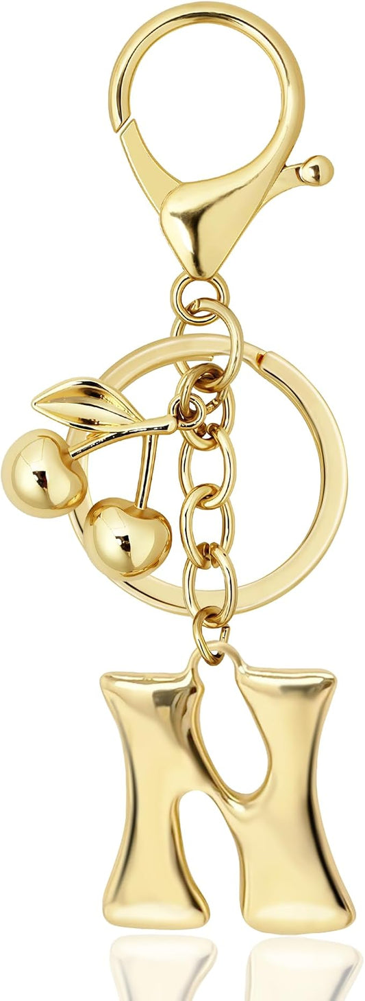 Gold Bubble Heart, Cherry, Bow & More Designs Letter Initial Keychain Bag Charms – Cute Purse Charms for Handbags
