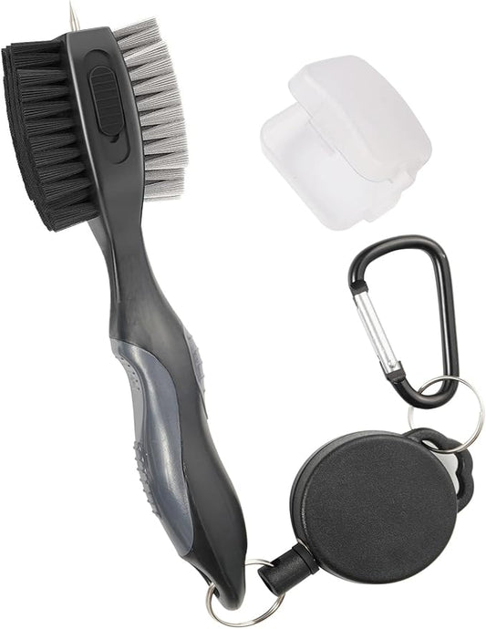 Golf Club Brushes, Golf Cleaning Tool, with Retractable Cleaning Nails, Nylon and Wire Bristles Oversize Double Brush Head with 2ft Retractable Zip-line Metal Buckle