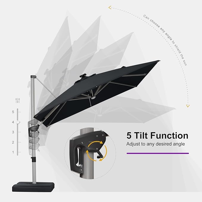 PURPLE LEAF Cantilever Umbrella 10' X 10' Solar LED Light Patio Deck, Support - Image 5