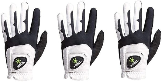 HIRZL GRIPPP FIT Ladies Golf Gloves – All Weather Womens Golf Glove (White/Black) | Kangaroo Leather & Lycra | Ultimate Grip/Wet or Dry | Breathable, Stretch Fit, Sweat Absorbent (Pack of 3)