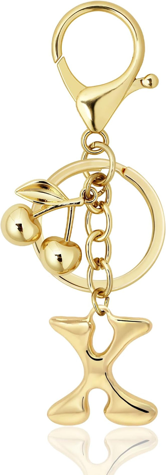 Gold Bubble Heart, Cherry, Bow & More Designs Letter Initial Keychain Bag Charms – Cute Purse Charms for Handbags
