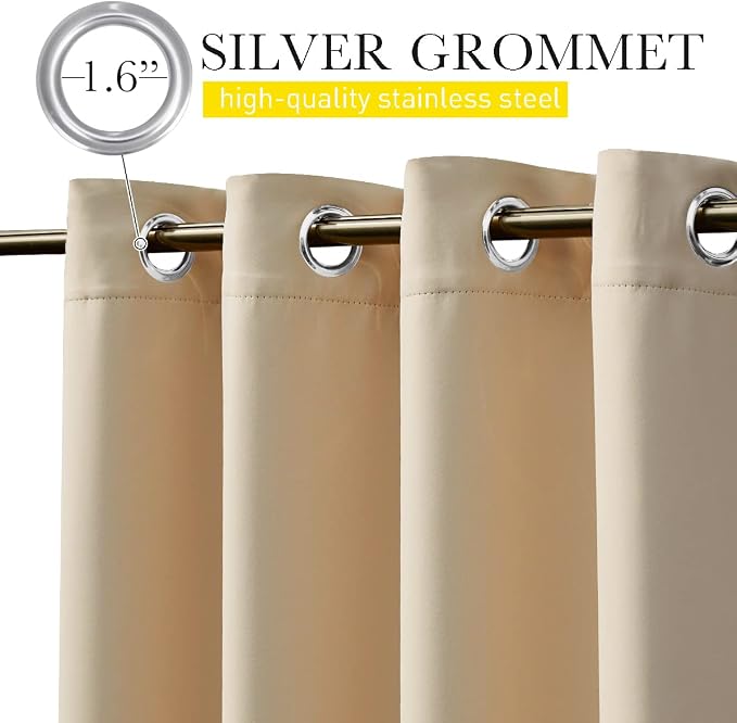 NICETOWN Outdoor Curtains for Patio Waterproof W84xL95 Biscotti Beige | Porch - Image 2