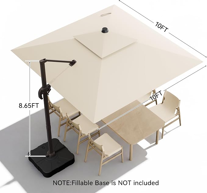 10x10FT Cantilever Outdoor Patio Umbrellas，Double Top Large Square Umbrella - Image 3