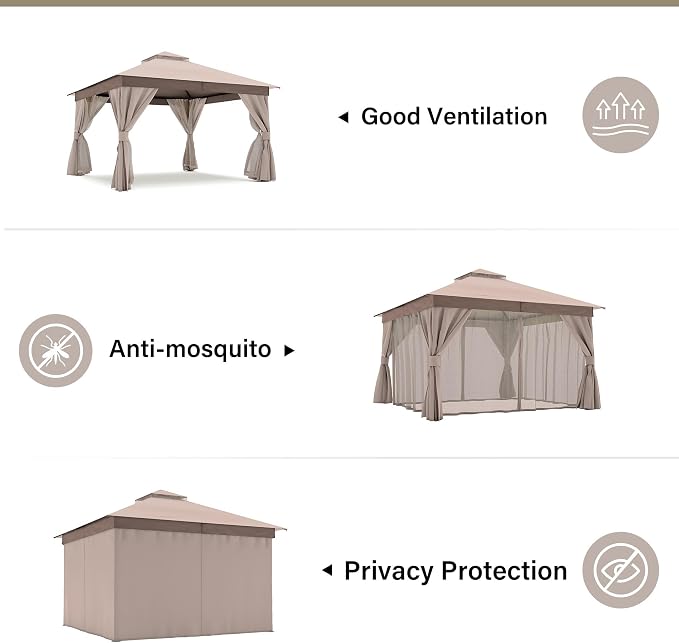 12'x12' Outdoor Gazebo, Heavy Duty Metal Frame Patio Canopy - Image 5