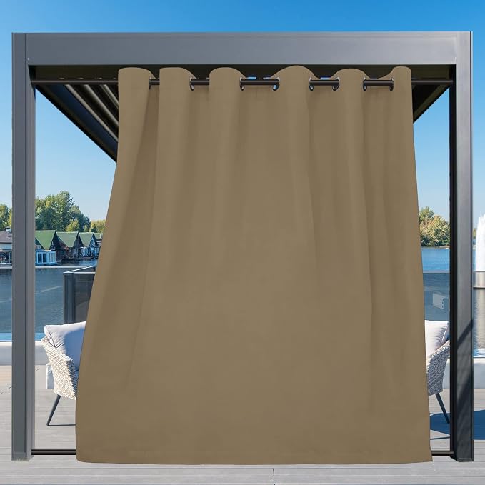 Easy-Going Outdoor Curtains for Patio 1 Panel, 110x120 inch, Khaki | Waterproof - Image 3
