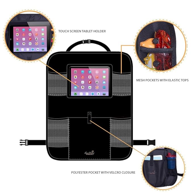 Mom's Besty Car Back Seat Organizer for Kids and Toddlers - Touch Screen Tablet Holder for Android & iOS Tablets - Multipurpose Use as Auto Seat Back Protector, Kick Mat, Car Organizer