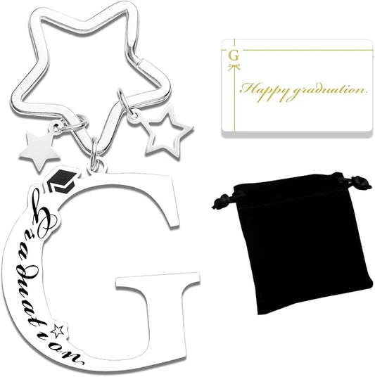 Qunrwe Stainless Steel Initial Letter A-Z Keychain,Inspirational Gifts for Women Men Friends Daughter Son Sister Dad Mom