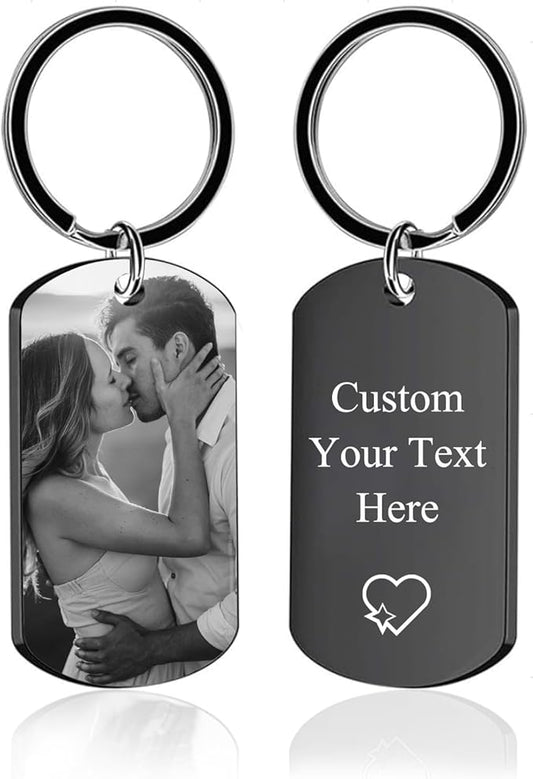 Personalized Custom Keychain with Picture - Double Sided Engraving Photo Text Customized Key Chains for Men Boyfriend