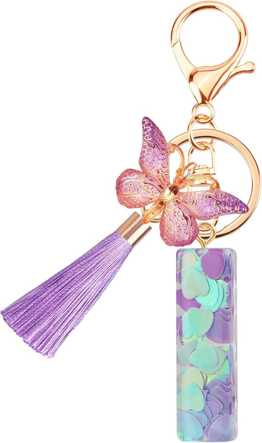 Suweibuke Colourful Cute Initial Letter Keychains for Women Girls with Tassel Butterfly, Charm for Purse Handbags Backpacks
