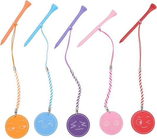 5Pcs 3 1/4 Inch Golf Wooden Tees with Anti Loss Rope Magnetic EVA Foam Multi Color Expression Pattern