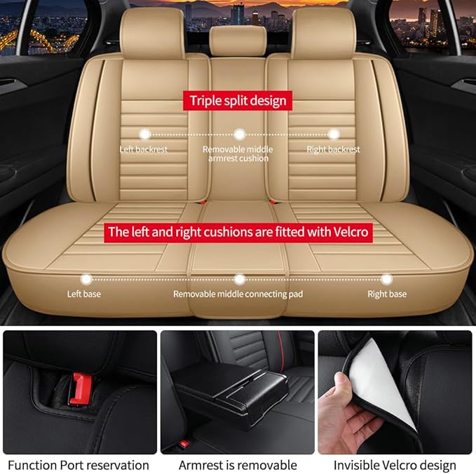 Leather Car Seat Covers for Volkswagen Golf Alltrack 2017-2019,Car Seat Covers Full Set,Seat Covers with Safety,Waterproof Seat Cover Compatible Airbag(5pcs Beige Luxury)