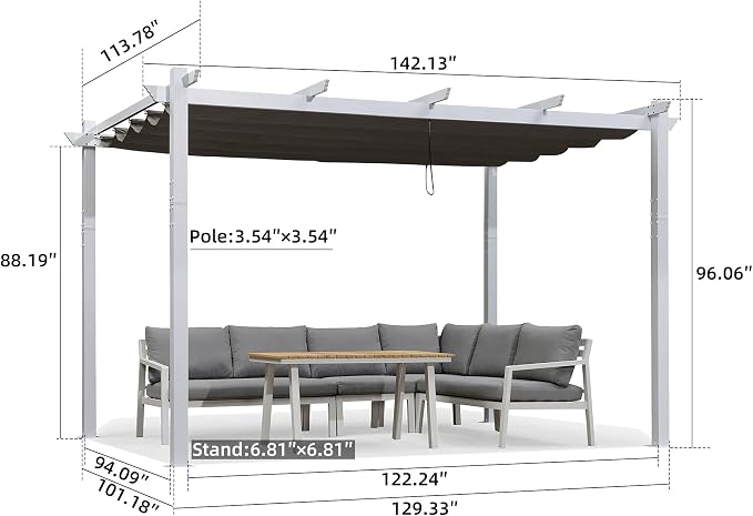PURPLE LEAF Pergola 10' x 12' Aluminum Frame Retractable Sun Shade, Powder coat - Image 5