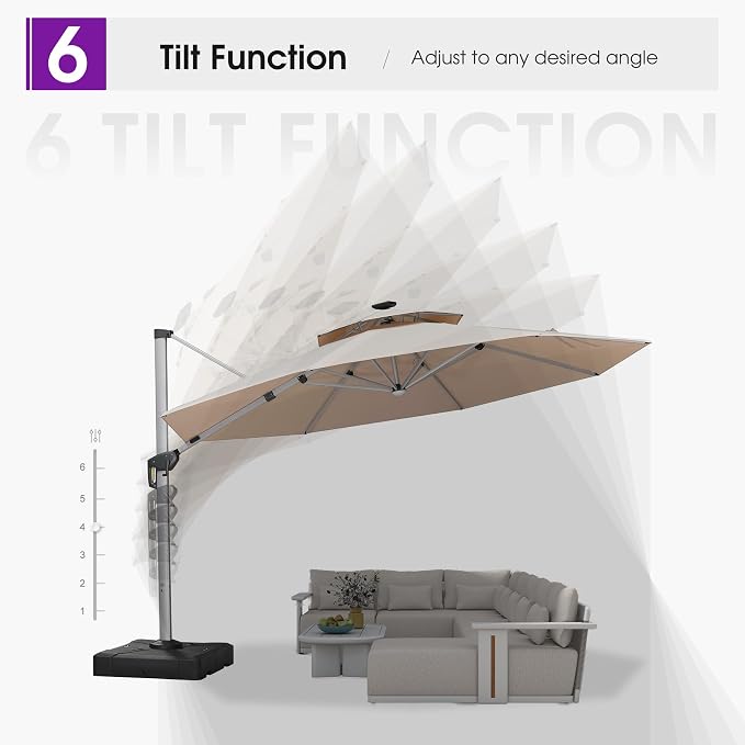 PURPLE LEAF Cantilever Umbrella 13ft Solar LED Light Double Top, Support to - Image 7