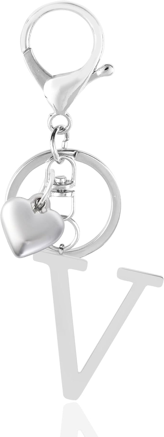 Metal Heart Alphabet Keychain for Women, Girls - Cute Initial Letter Accessories for Purse, Bag Charms and Backpack