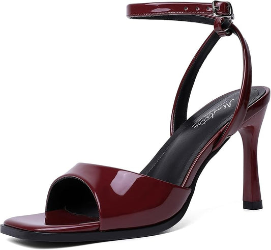 Mostrin Strappy Heels for Women Square Open Toe Lace Up Heeled Sandals Ankle Strap Sexy Stiletto High Heels for Party, Prom, Dating, Wedding