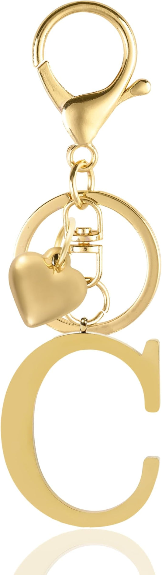 Metal Heart Alphabet Keychain for Women, Girls - Cute Initial Letter Accessories for Purse, Bag Charms and Backpack