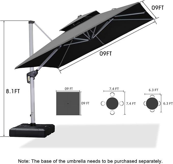 PURPLE LEAF Cantilever Outdoor Umbrella 9' x 9' Square Double Top, 3-Yr - Image 8