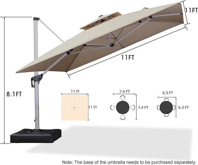 PURPLE LEAF Cantilever Outdoor Umbrella 11' x 11' Large Double Top, 3-Yr - Image 9