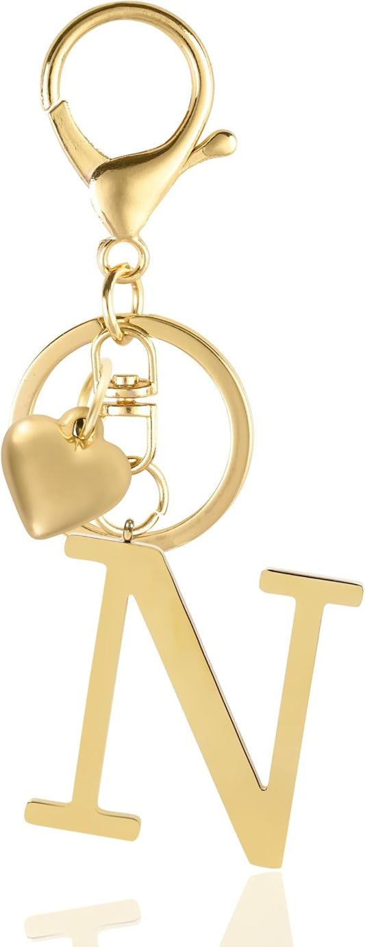 Metal Heart Alphabet Keychain for Women, Girls - Cute Initial Letter Accessories for Purse, Bag Charms and Backpack
