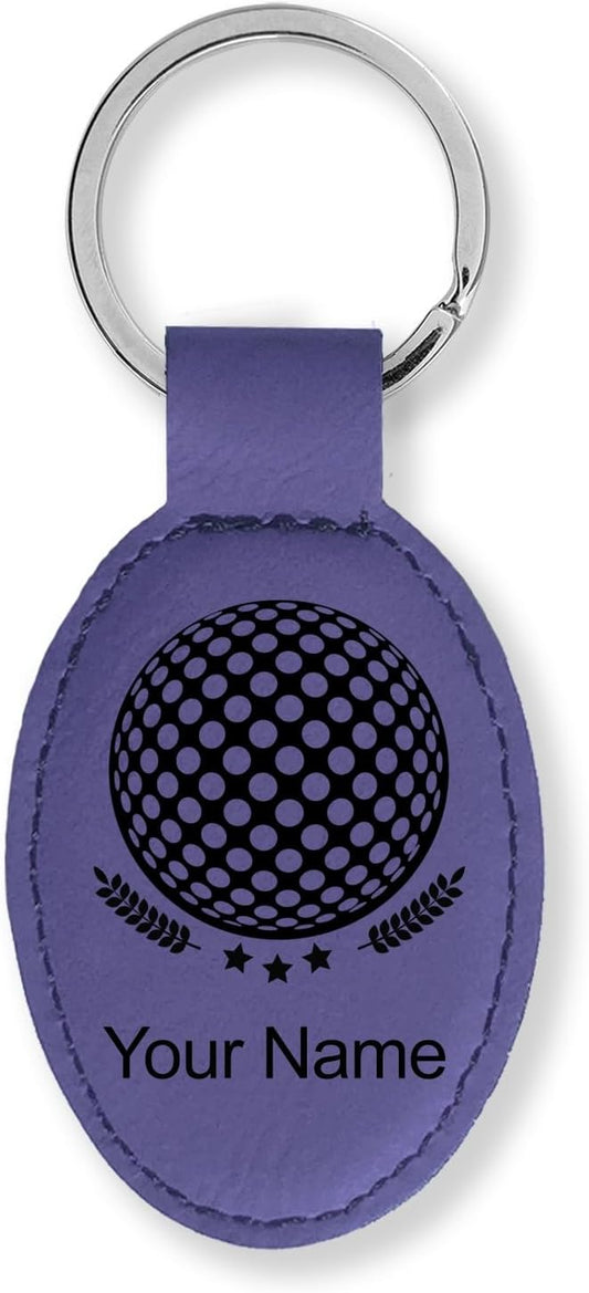 LaserGram Oval Keychain, Golf Ball, Personalized Engraving Included (Dark Purple)