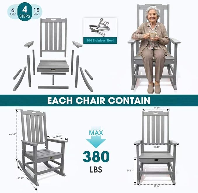 THOEOE Outdoor Rocking Chairs, Oversized Patio Rocking Chair | HDPE Outdoor - Image 7