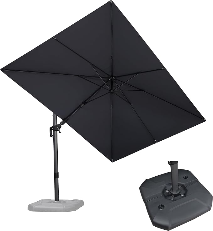 PURPLE LEAF Patio Umbrella W/Base Left-right Tilt 8.2' X 11.5' Light Grey | 5 by PURPLELEAF