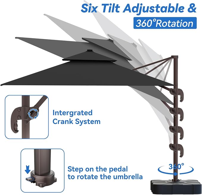 10x13FT Black Cantilever Outdoor Patio Umbrella - Image 4