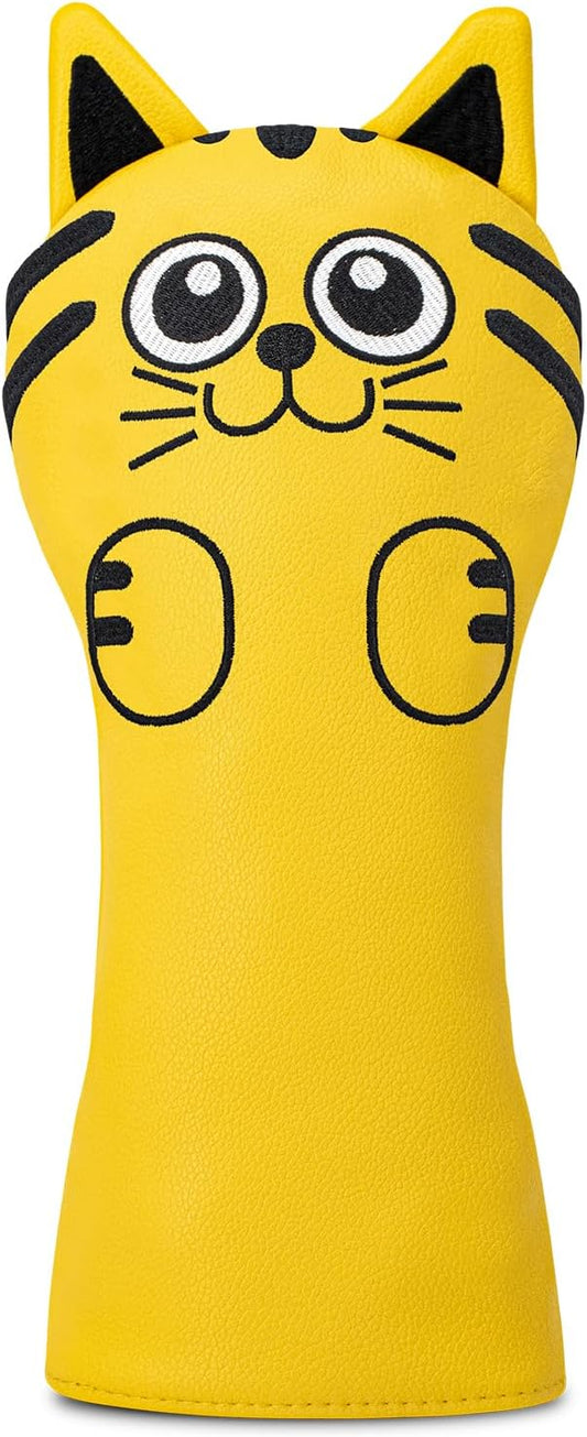Golf Kitty Head Cover Golf Club White Leather Headcovers 1pc/4pcs Set Fits Driver Fairway Wood Hybrid Utility Putter Iron Wedge Headcover.