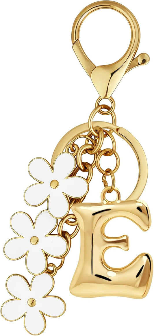 Gold Bubble Heart, Cherry, Bow & More Designs Letter Initial Keychain Bag Charms – Cute Purse Charms for Handbags