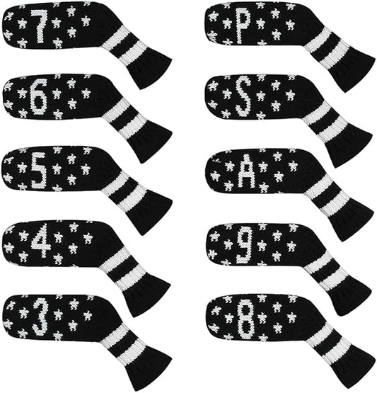 Scott Edward 1/7/10 Pcs Knitted Golf Club Head Covers for Irons Wedge Cuteness and Basically Socks Shape Washable Golf Club Head Protector on Pattern Style Double Sided Customized
