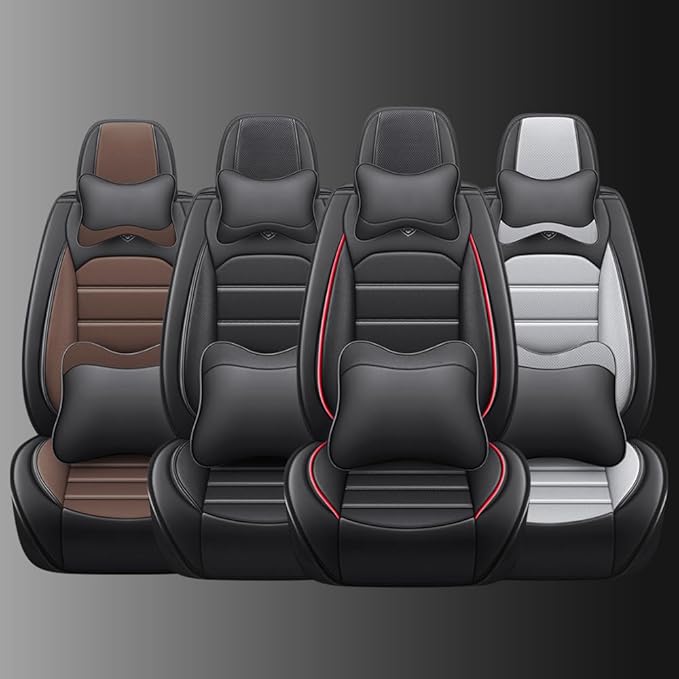 Leather Car Seat Covers for VW Golf SportWagen 2015-2019,Waterproof Soft Seat Covers,Interior Accessories Seat Covers Protector Airbag Compatible(5pcs Black&Gray Luxury)