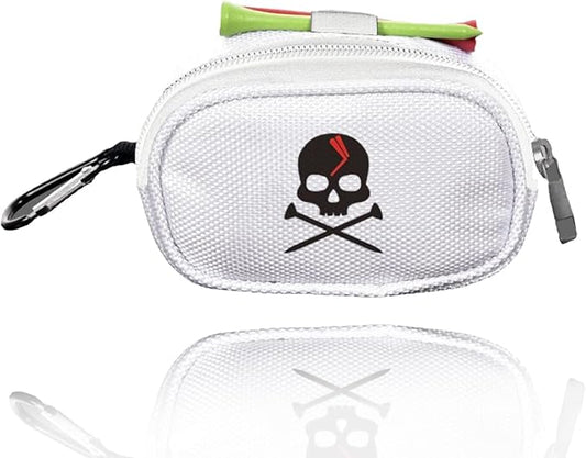 Skull Golf Ball Pouch Golf Tee Organizer Bag Golf Accessory Holder Waist Belt Polyester Key Storage Marker Component Pocket Zipper Hook Durable Sports Small Black Gift for Dad Men Women