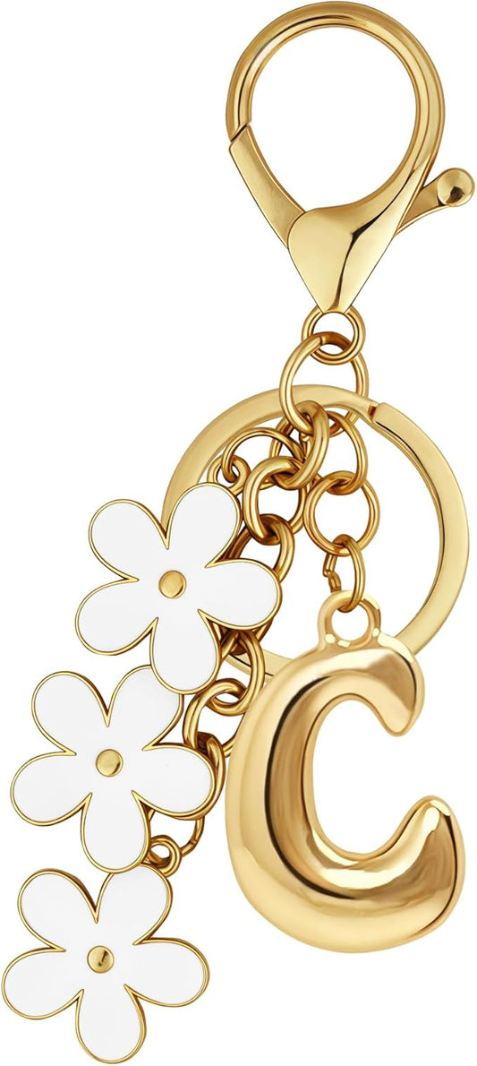 Gold Bubble Heart, Cherry, Bow & More Designs Letter Initial Keychain Bag Charms – Cute Purse Charms for Handbags