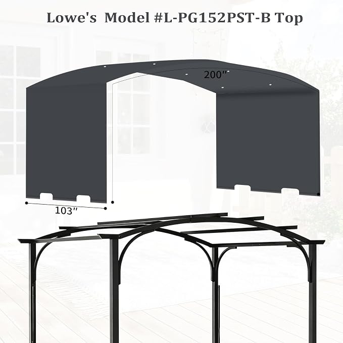 slashome 200 x 103 Pergola Replacement Canopy, Fits L-PG152PST-B, Dark Gray | - Image 2