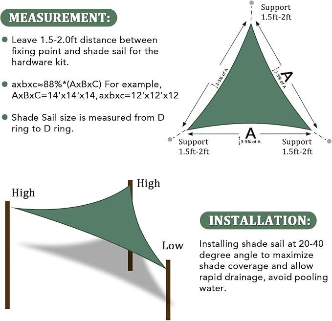 Shade&Beyond Custom Sun Shade Sail 11'x14'x17.8' Triangle Sun Sail Shades Patio - Image 6