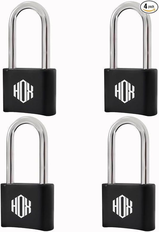 HOX 4 Digit Heavy Duty Combination Lock, 2.7 Inch Long Shackle, Outdoor Waterproof Padlock for School Locker, Gym Locker, Hasp Storage, Fence (Black, 4 Pack)