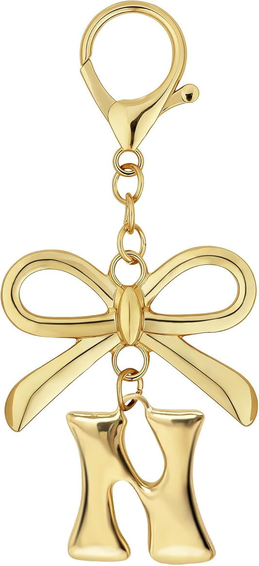 Gold Bubble Heart, Cherry, Bow & More Designs Letter Initial Keychain Bag Charms – Cute Purse Charms for Handbags