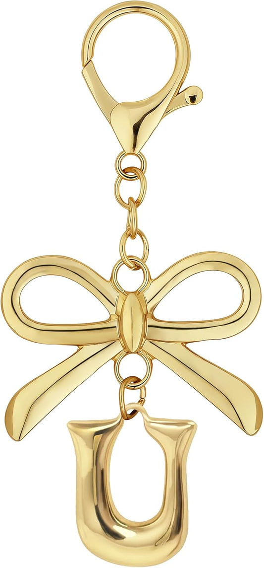 Gold Bubble Heart, Cherry, Bow & More Designs Letter Initial Keychain Bag Charms – Cute Purse Charms for Handbags