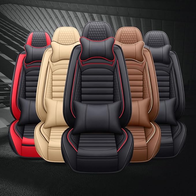 Leather Car Seat Covers for Volkswagen Golf Alltrack 2017-2019,Car Seat Covers Full Set,Seat Covers with Safety,Waterproof Seat Cover Compatible Airbag(5pcs Beige Luxury)