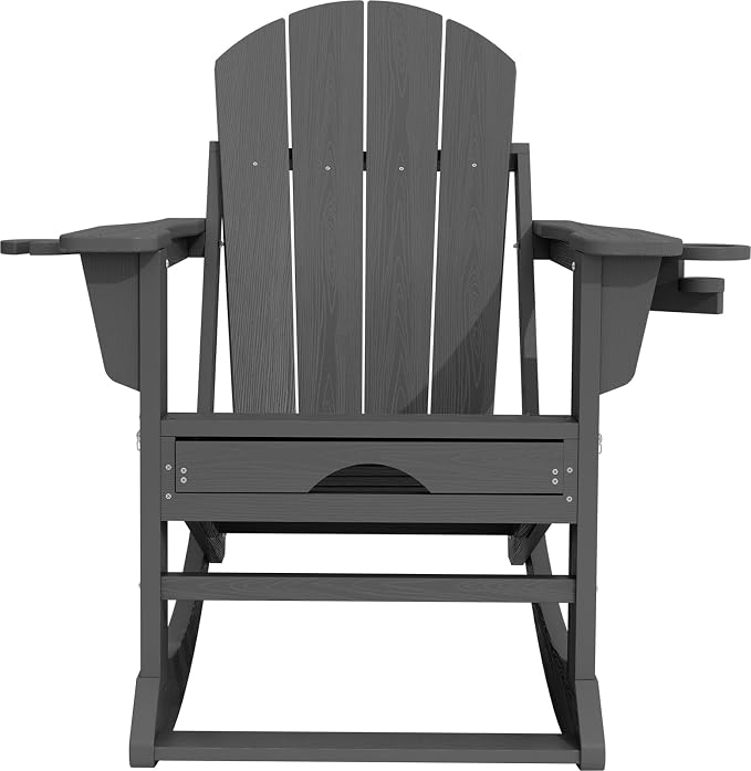 Adirondack Rocking Chair with Ottoman and Cup Holders | HDPE Porch Rocker - Image 7