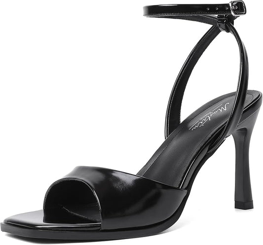 Mostrin Strappy Heels for Women Square Open Toe Lace Up Heeled Sandals Ankle Strap Sexy Stiletto High Heels for Party, Prom, Dating, Wedding