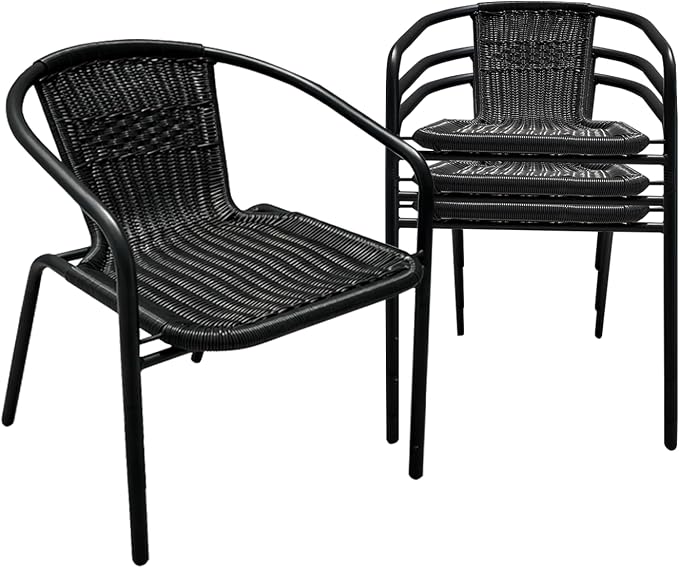 4 Pack Black Stackable Outdoor Rattan Chairs, All-Weather Patio Seating by Seekverse