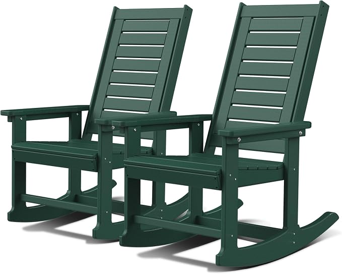 GREENVINES Oversized Outdoor Rocking Chairs Set of 2, HDPE Rocker, Forest | by GreenVines